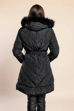 Giacca imbottita con cappuccio taglia comoda, nera