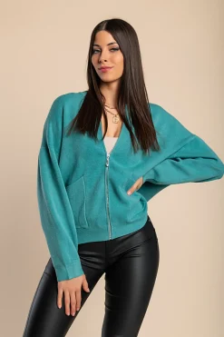 Giacca in maglia con cerniera, verde