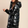 Giacca invernale lunga con collo alto, nera