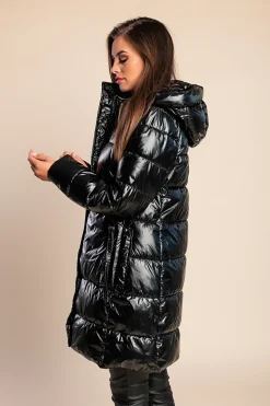 Giacca invernale lunga con collo alto, nera