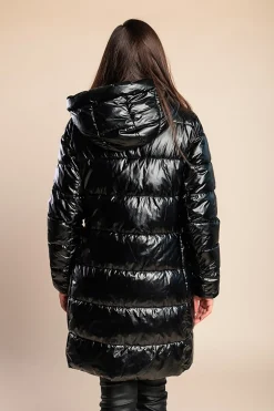 Giacca invernale lunga con collo alto, nera