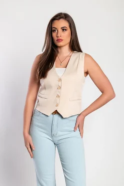 Gilet elegante con bottoni, beige