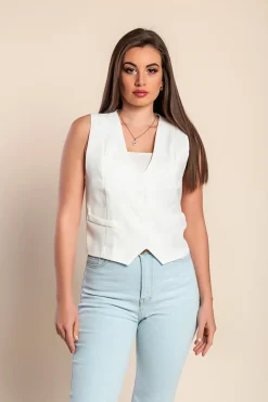 Gilet elegante con bottoni, bianco