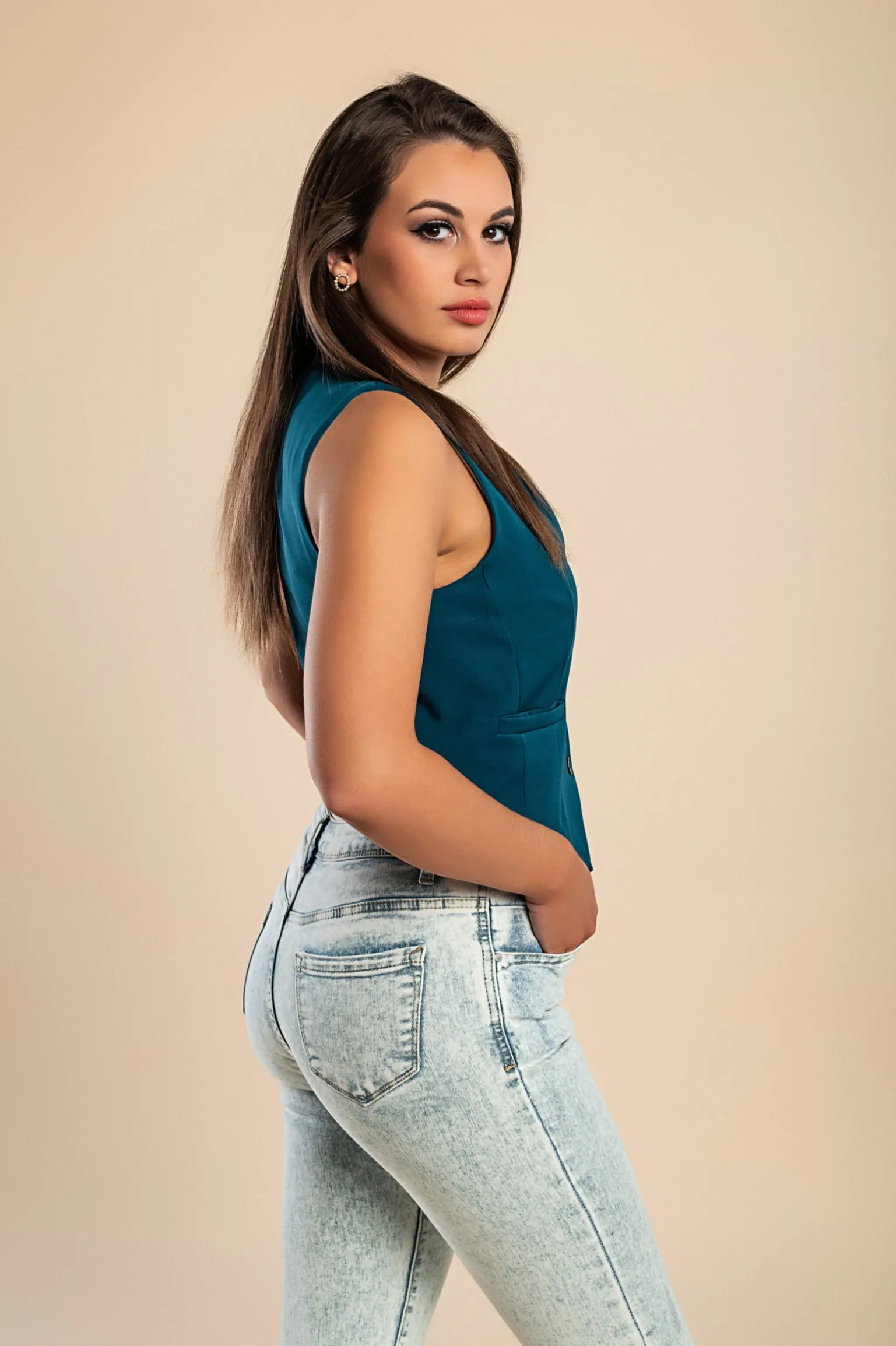 Gilet Elegante con Bottoni, Petrolio