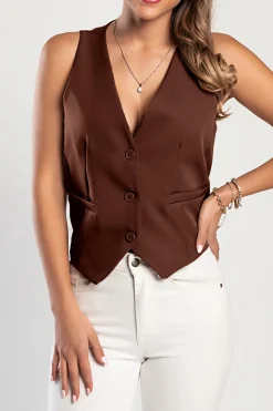 Gilet elegante con bottoni, marrone