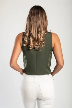 Gilet elegante con bottoni, oliva