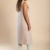Gilet lungo elegante con bottone, beige