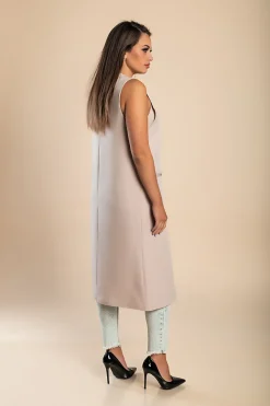 Gilet lungo elegante con bottone, beige