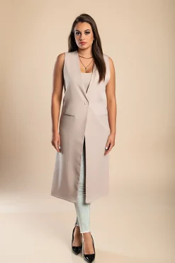 Gilet lungo elegante con bottone, beige
