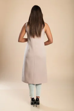 Gilet lungo elegante con bottone, beige