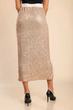 Gonna midi con paillettes, colore oro