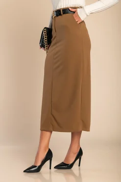 Gonna midi elegante, cammello