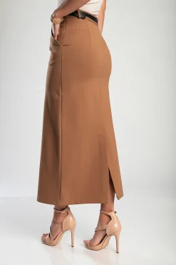 Gonna midi elegante, cammello