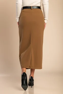 Gonna midi elegante, cammello