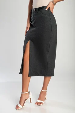 Gonna midi elegante con cintura, grigia