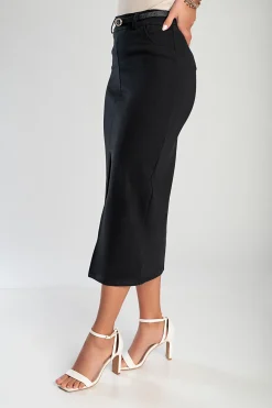 Gonna midi elegante con cintura, nera