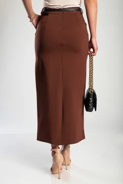 Gonna midi elegante, marrone