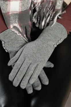Guanti con bottoni decorativi, grigio chiaro