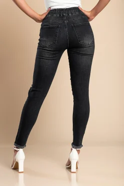 Jeans attillati a vita alta e spacchi Stefana, nero