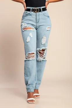 Jeans con dettagli strappati, colore azzurro