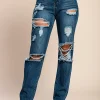 Jeans con dettagli strappati, blu