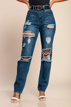 Jeans con dettagli strappati, blu
