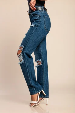 Jeans con dettagli strappati, blu
