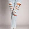 Jeans dritti con grandi strappi Venetina, azzurro