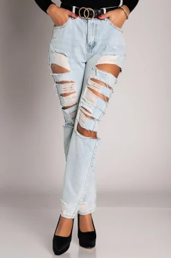 Jeans dritti con grandi strappi Venetina, azzurro