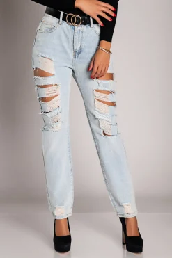 Jeans dritti con grandi strappi Venetina, azzurro
