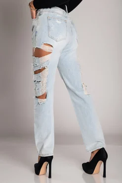 Jeans dritti con grandi strappi Venetina, azzurro