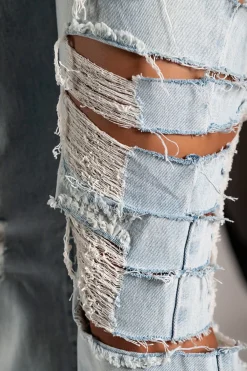 Jeans dritti con grandi strappi Venetina, azzurro