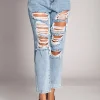 Jeans dritti strappati  Volenta, azzurro