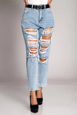 Jeans dritti strappati  Volenta, azzurro