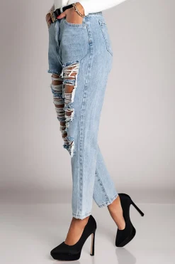 Jeans dritti strappati  Volenta, azzurro