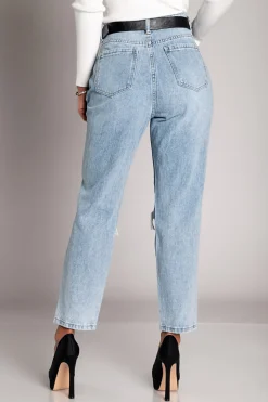 Jeans dritti strappati Volenta, azzurro