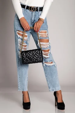 Jeans dritti strappati Volenta, azzurro