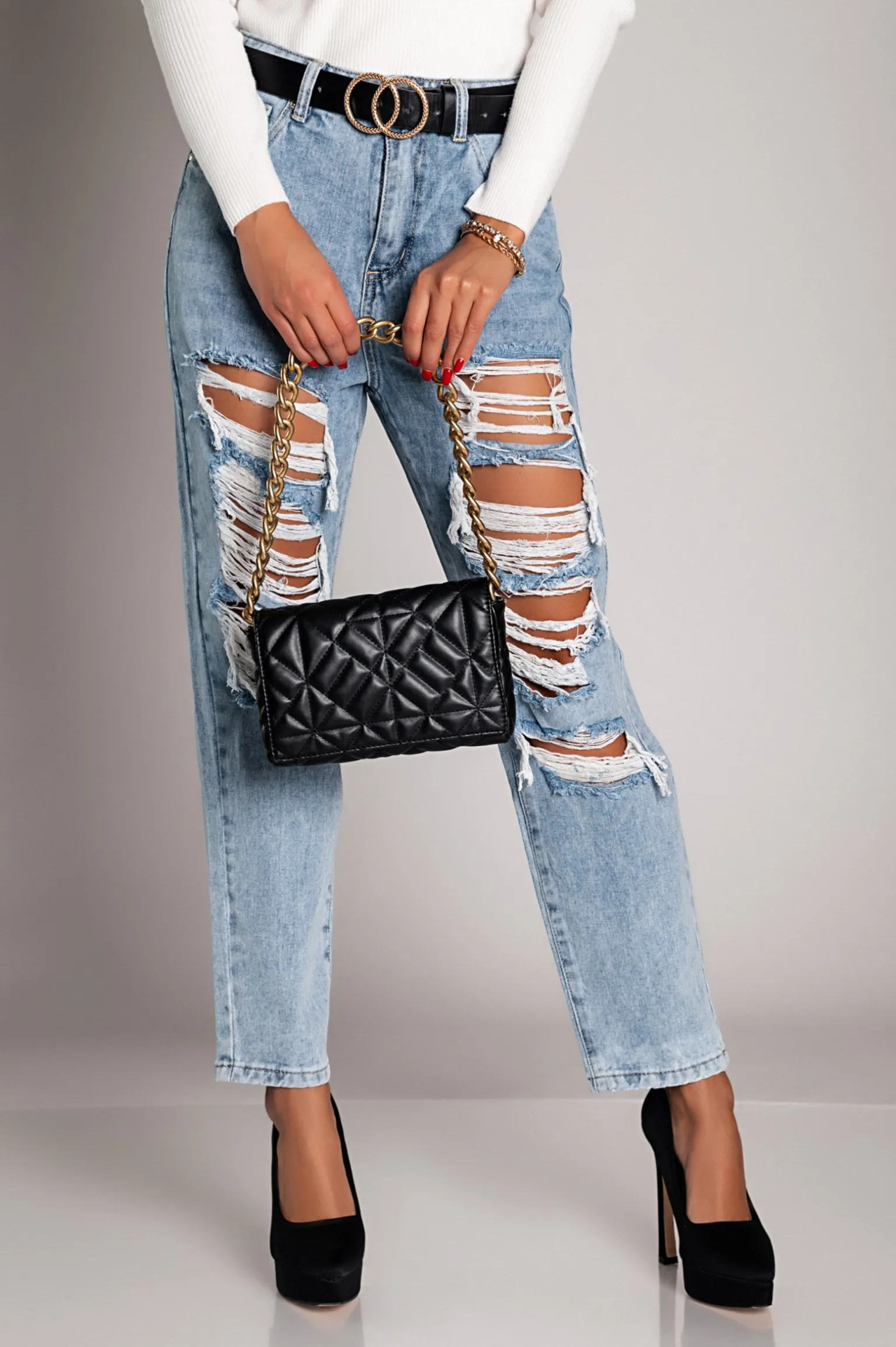 Jeans dritti strappati Volenta, azzurro