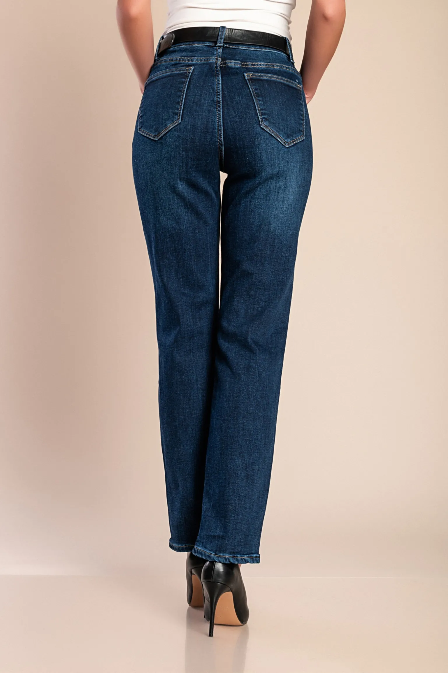 Jeans termici taglie forti con pantaloni attillati, blu scuro