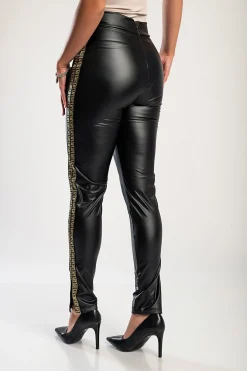 Leggings in ecopelle stampa geometrica Margaretta, Nero e Beige