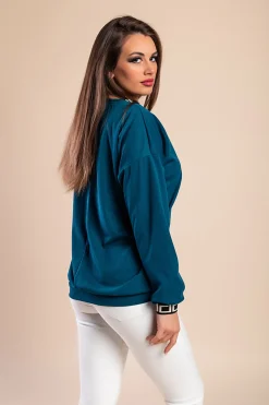 Maglia ampia con stampa geometrica, Petrolio