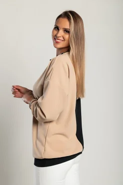 Maglia ampia con stampa geometrica, nero e beige