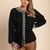 Maglia ampia con stampa geometrica, nera