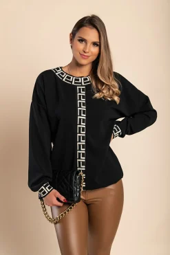 Maglia ampia con stampa geometrica, nera