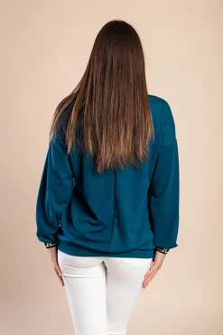 Maglia ampia con stampa geometrica, Petrolio