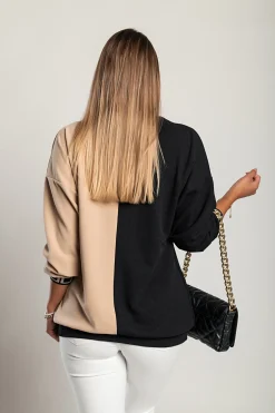 Maglia ampia con stampa geometrica, nero e beige