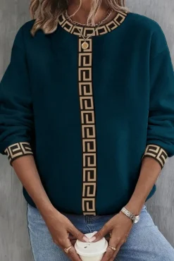Maglia ampia con stampa geometrica, Petrolio