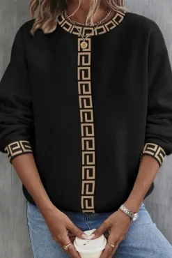 Maglia ampia con stampa geometrica, nera