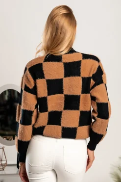 Maglia con motivo a scacchi Salanilla, cammello-nero