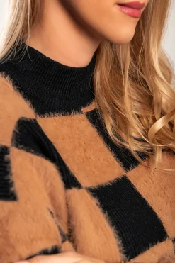 Maglia con motivo a scacchi Salanilla, cammello-nero